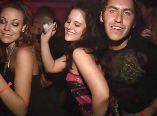Pretty amateur teens with long hair dancing erotically in a party a...