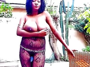 gros-nichons, amateur, ébène, black, seins, massive, solo