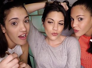 In the condo for flirty dick sucking and lesbian group fun