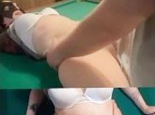 Me and mistress play pool then pussy eating then fucking then foot rub and hand job