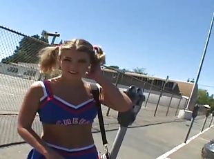 gigantisk, avsugning, hardcore, par, pov, tofsar, cheerleader, uniform