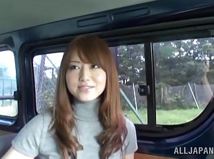 Pussy plays in the car with a horny one from Japan