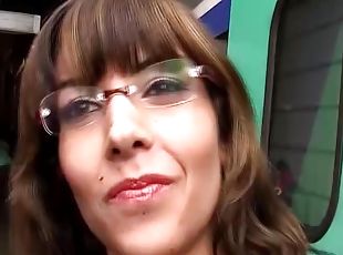 French Milf with glasses picked up from train for her first big coc...