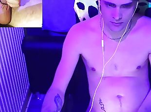 Skinny Young Straight guy masturbates in front of webcam + camera b...