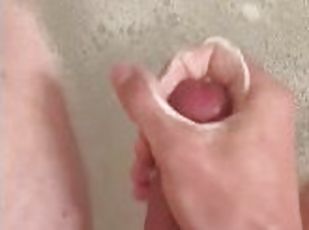 Smooth Femboy Cums in the Bath after Shaving Cock and Balls