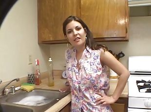 Valerie Herrera plays with a cock in the kitchen in POV scene