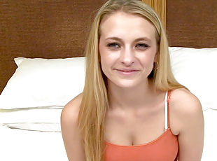 Watch this nervous blond hair babe 18 yr old star in her first poun...