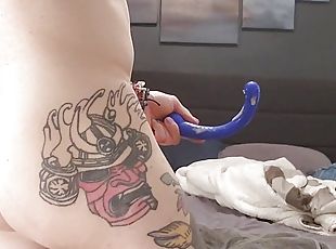 orgasmo, amador, anal, brinquedo, gay, dildo, sozinho, branco, tatuagem