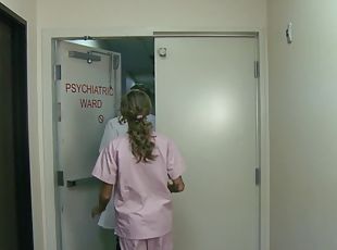 lovely nurse in high heels rides doctors cock on cumshot