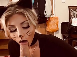 Blonde Teen In Halloween Cat Costume Fetish Gives Blowjob And Gets ...