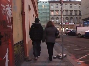 Fat girl picks up him from street for play