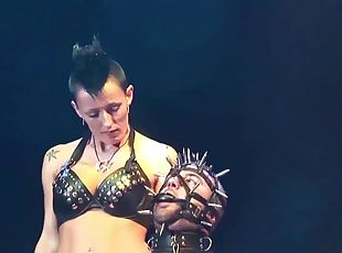 extreme bdsm fetish show on european public sex fair porn stage