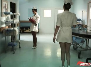 Nurse hotties with big fake titties fucking a hung patient