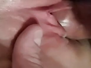 Female orgasm creamy wet pussy then I cum on her and push back