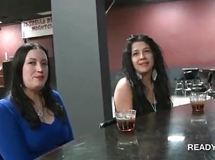 Appealing brunettes picked up for paid sex in a bar