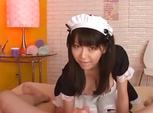 Busty Japanese maid gets in a wild POV action