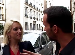 Hot blonde french babe picked up from street for her first anal vid...