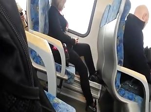 Blonde girl's spy upskirts in the public transport