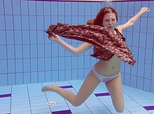 russe, ados, rousse, culotte, piscine, solo