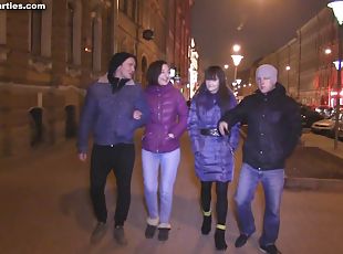 Radiant Russian teens getting fucked hardcore in an erotic foursome