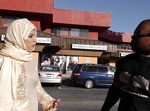 Religious muslim woman in a hijab enjoys sucking a BBC