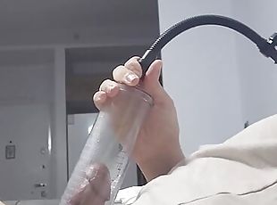 Disabled Man Jerk off and load of cum with air pump and pussy toy