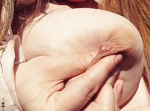 Pregnant, Lactation, Young Mom, Homemade in the park milking boobs ...