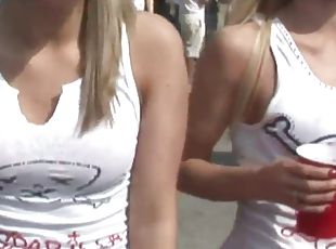 Sexy babes wear hot outfits to a parade