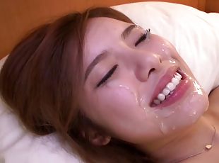 She's rewarded for ride his dick by getting a sticky facial