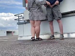 Mother in law spreads her legs wide to pee in the parking lot and h...