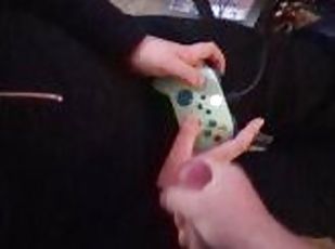 Jerk off while she plays Fortnite, cum on her hands while she keeps...