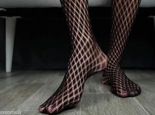 negru, picioare, ciorapi, plasa-de-peste, fetish, solo, stimulare-cu-piciorul, dominare