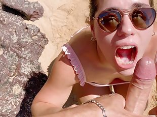Public Beach People See Me Deep Throat And Swallow Cum I Was Fucked...