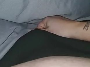 Stepmom puts her hand down her stepsons pants touching his cock