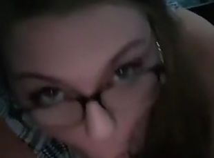 Sexy blonde bbw in glasses sucking dick in the car deepthroat cumsh...