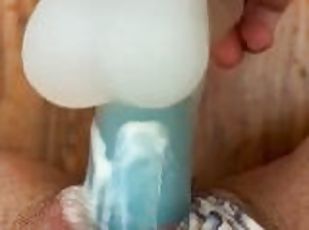 masturbieren, orgamus, muschi, dilettant, junge, spielzeug, creampie, fest-tight, dildo, allein