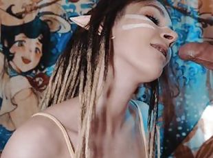 Girl elf blowjob ! Pretty girl sucking cock ! Cum in girlfriend's m...