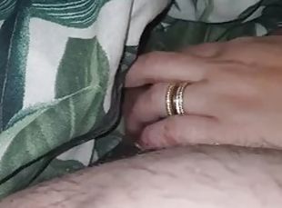 Step mom hand slip under blanket touching step son dick and handjob...