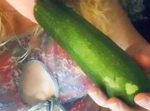 Dumb country girl slut sticks a carrot in her ass and a zucchini in...