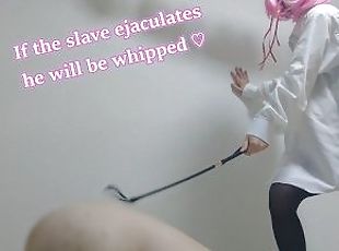 If the slave ejaculates, he will be whipped ?mistress/femdom/handjo...