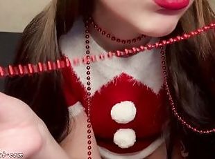 Naughty Mrs. Claus masturbates with party beads, candy and icicle -...