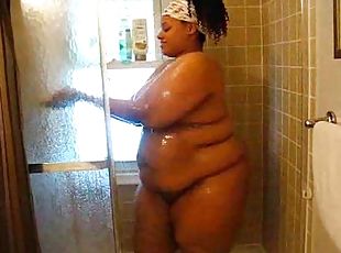 مؤخرة, الاستحمام, كبيرة-الثدي, أسود, سمينة-و-جميلة, مثالية, دش, رطبة