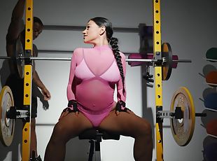 Sporty Latina princess devours tasty dick at the gym in amazing int...