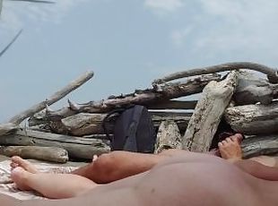 Pussy Dick flashing in Public beach Squirting and Cumshot with Inte...
