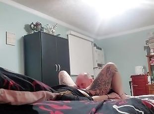 cona-pussy, amador, mulher-madura, pés, tatuagem, pernas