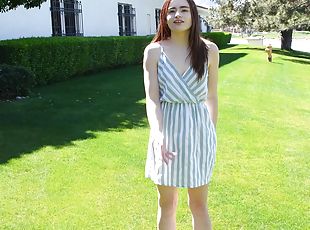 Outdoors amateur video of adorable Reese taking off her dress