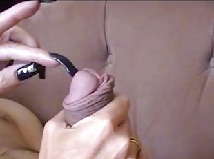 Mature with long black nails gives a scratching handjob