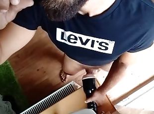 Bearded Jock Masturbates & Smokes Vape [Solo Male Cumshot]