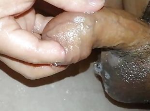 Uncircumcised cock gets a quickie jerkoff and cums into a vial to m...