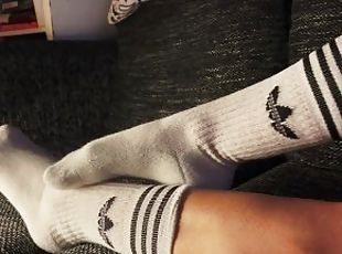 Sexy soles feet fetish girl in white knee socks